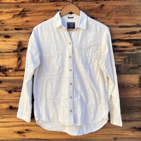 ABERCROMBIE & FITCH | 100% Cotton Boyfriend Waffle Cream Off White Button Down M - Picture 1 of 5